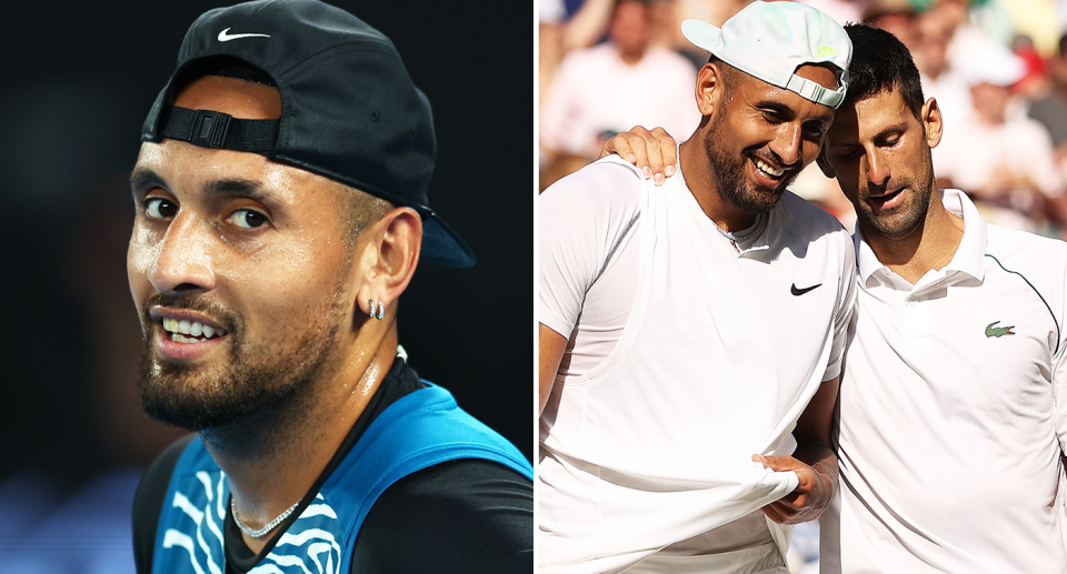 Nick Kyrgios left and right with Novak Djokovic 