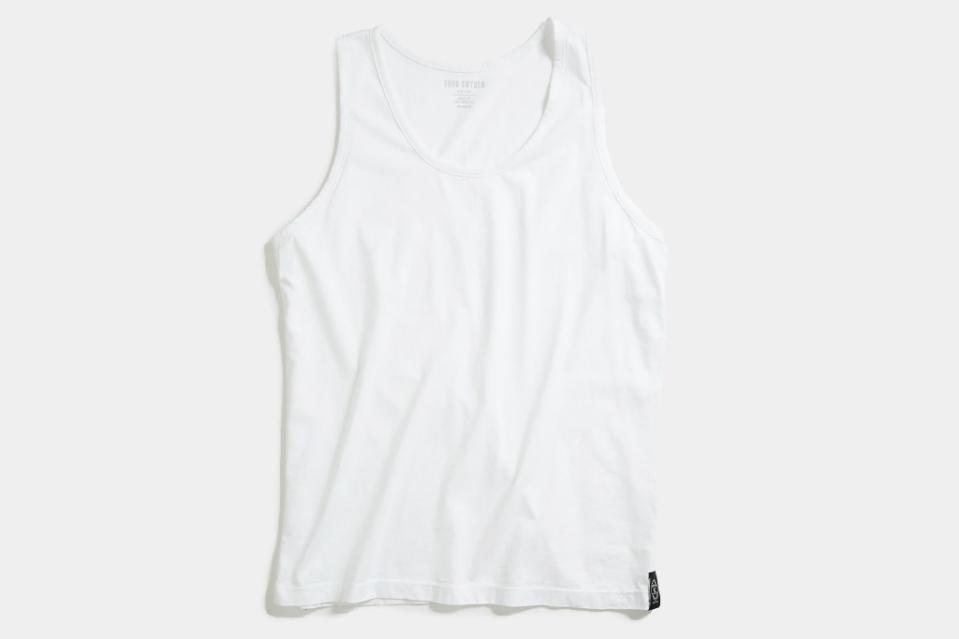 “Made in L.A.” tank top, $58 at <a href="https://www.toddsnyder.com/products/tank-top-white" rel="nofollow noopener" target="_blank" data-ylk="slk:Todd Snyder;elm:context_link;itc:0;sec:content-canvas" class="link ">Todd Snyder</a>