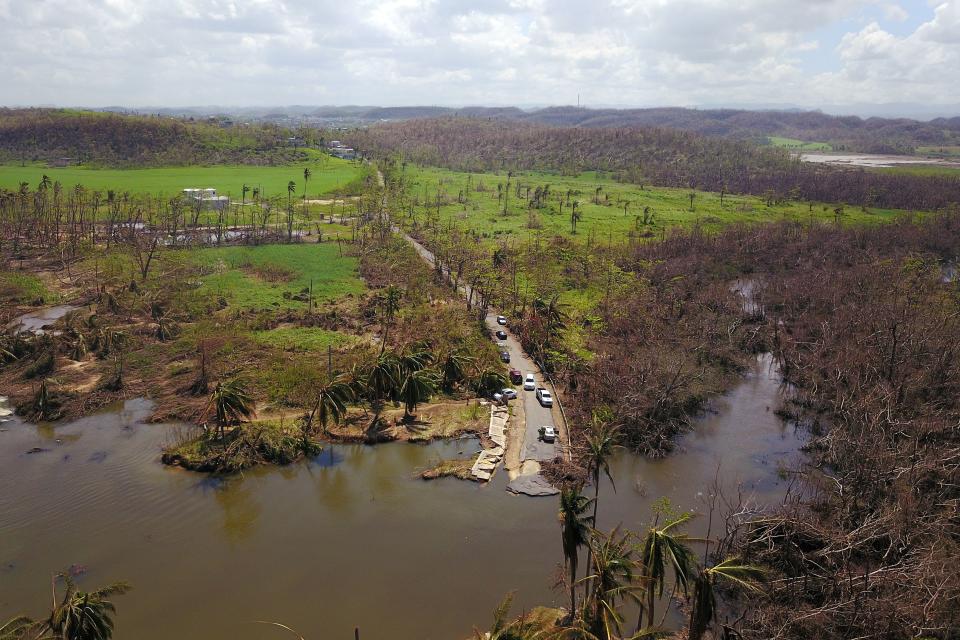 <p>An aerial view of an area that was reclaimed by a nearby mangrove during the passing of Hurricane Maria in Manati, Puerto Rico on Oct. 6, 2017. (Photo: Ricardo Arduengo/AFP/Getty Images) </p>