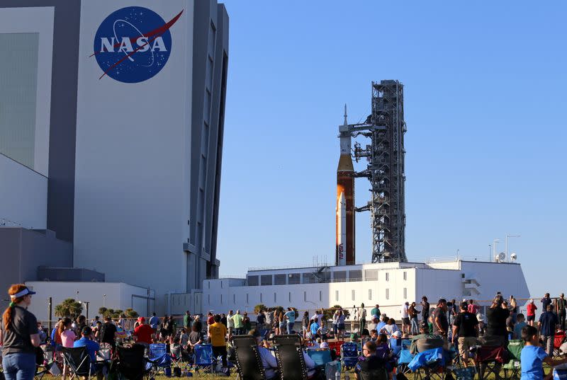 NASA's next-generation moon rocket begins its slow-motion journey from the VAB to its launch pad at Cape Canaveral