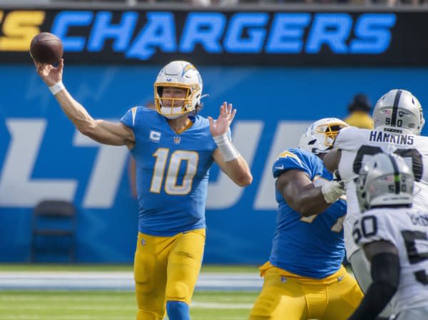 Quarterback Justin Herbert and the Los Angeles Chargers will face the Miami Dolphins on Sunday in Inglewood, Calif. File Photo by Mike Goulding/UPI