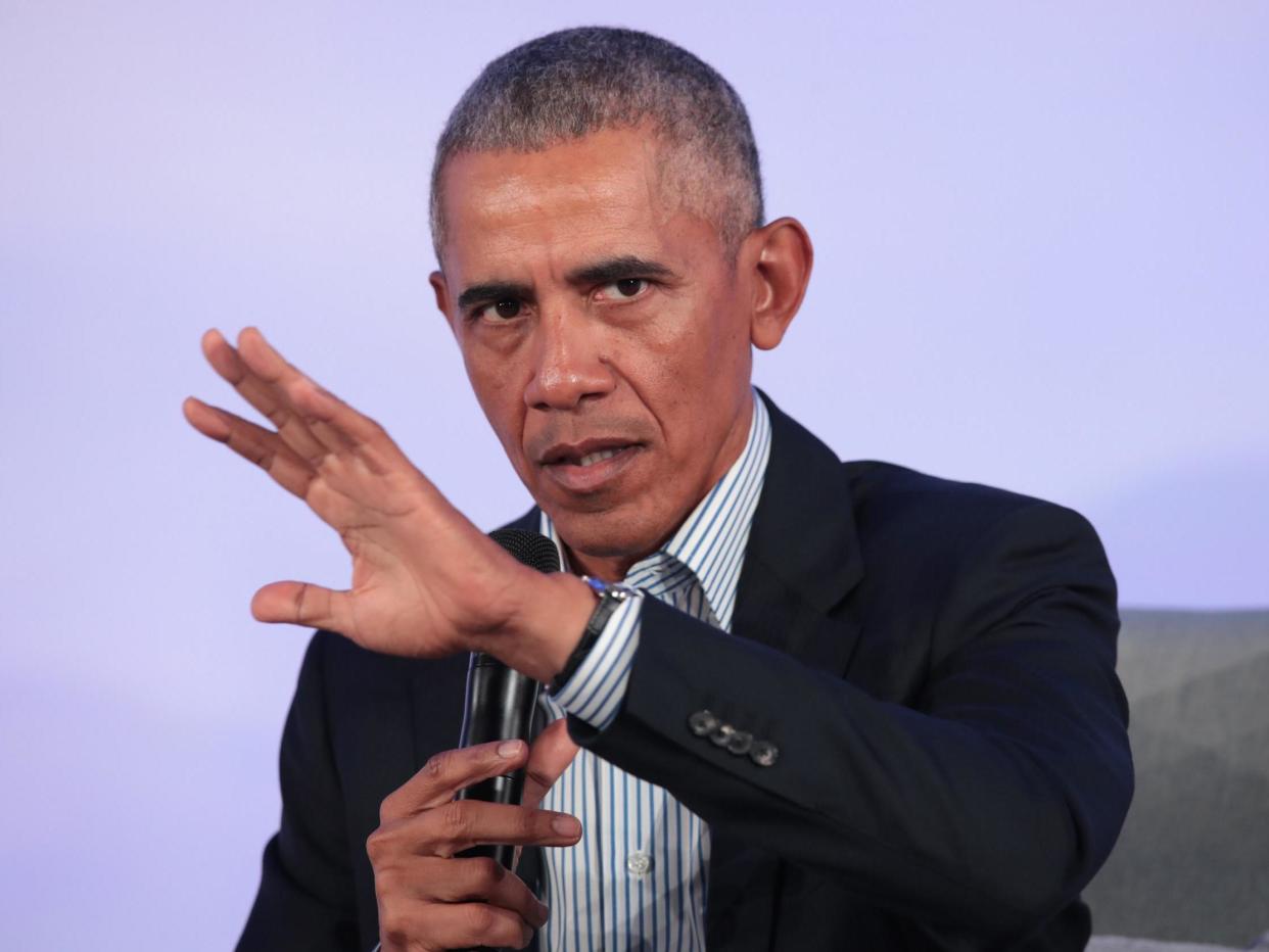 Former US President Barack Obama speaks to guests at the Obama Foundation Summit on the campus of the Illinois Institute of Technology: (2019 Getty Images)