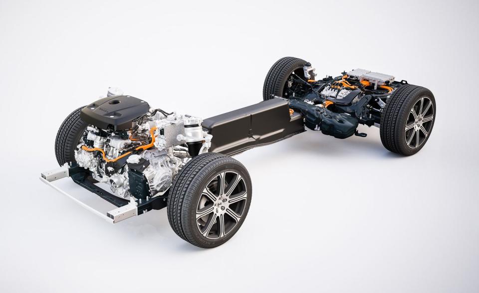 <p>Speaking of that T8 powertrain, it isn't your typical ho-hum plug-in-hybrid fare. Instead, Volvo borrows the T6 model's turbocharged and supercharged 2.0-liter four-cylinder engine and adds a lithium-ion-battery-powered electric motor, netting 400 horsepower and an EPA-rated 18 miles of electric-only driving range. An XC60 T8 we tested shot from zero to 60 mph in just 5.1 seconds. When it comes time to recharge the battery—some energy is recaptured during braking—simply plug a charger into the charge port, which is hidden behind a fuel door look-alike on the left front fender.</p>