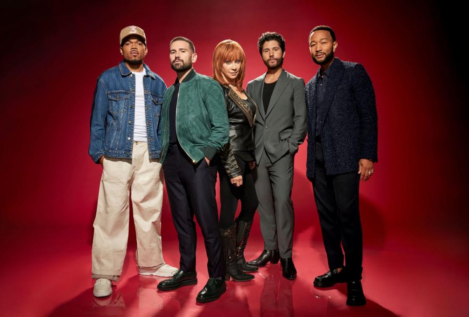 The coaches for Season 25 of "The Voice" are, from left, Chance the Rapper, Dan+Shay, Reba McEntire and John Legend.