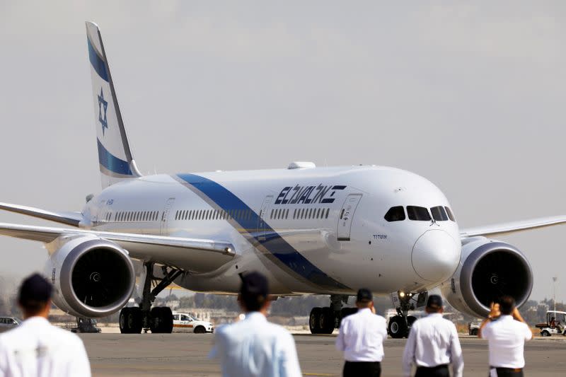 FILE PHOTO: The first of Israel's El Al Airlines order of 16 Boeing 787 Dreamliner jets, lands at Ben Gurion International Airport, near Tel Aviv