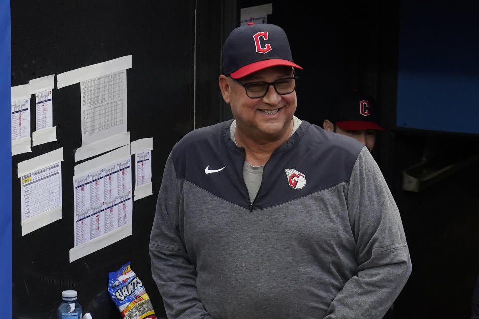 Cleveland Guardians manager Terry Francona smiles following a tribute video before the team's baseball game against the Cincinnati Reds, Wednesday, Sept. 27, 2023, in Cleveland. Although he hasn't officially announced his retirement, Francona is expected to do so formally early next week. (AP Photo/Sue Ogrocki)