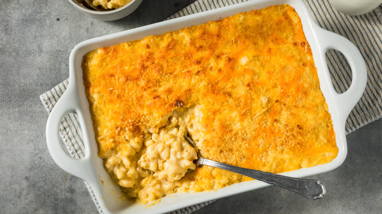 Mac and cheese in casserole dish