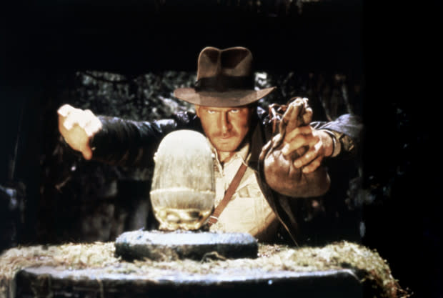 Harrison Ford as Indiana Jones in "Raiders of the Lost Ark"<p><a href="https://www.gettyimages.com/detail/news-photo/american-actor-harrison-ford-on-the-set-of-raiders-of-the-news-photo/607390548" rel="nofollow noopener" target="_blank" data-ylk="slk:Sunset Boulevard/Corbis via Getty Images;elm:context_link;itc:0;sec:content-canvas" class="link ">Sunset Boulevard/Corbis via Getty Images</a></p>