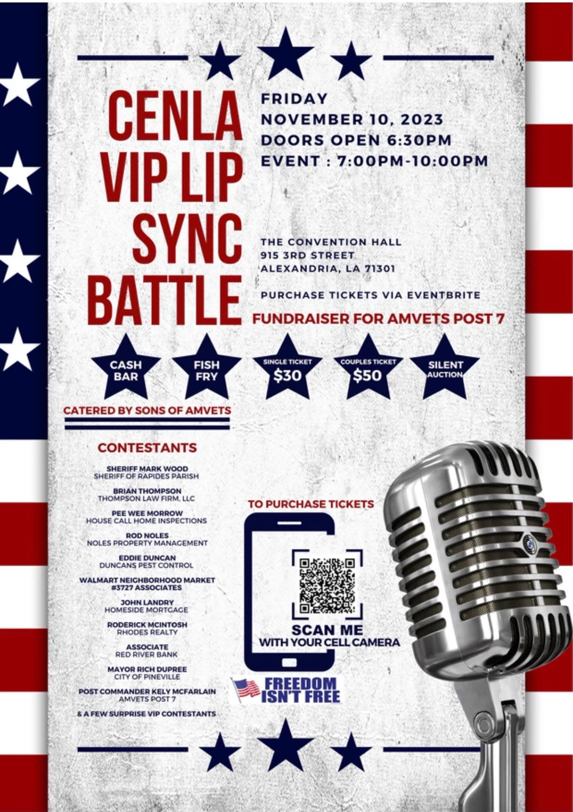 The Cenla VIP Lip Sync Battle set for next Friday, Nov. 10., will feature many locally known faces lip syncing to music of all genres.