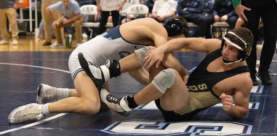 CBA's A.J. Falcone (right) defeated Southern's Bryce Manera 1-0 Tuesday night for a key result in the Colts' 30-28 win over the Rams