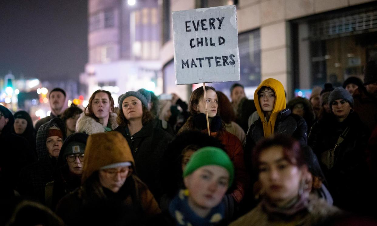 <span>A demonstration in Brighton calling on the government to offer better protection to children seeking asylum in the UK.</span><span>Photograph: Tolga Akmen/EPA</span>