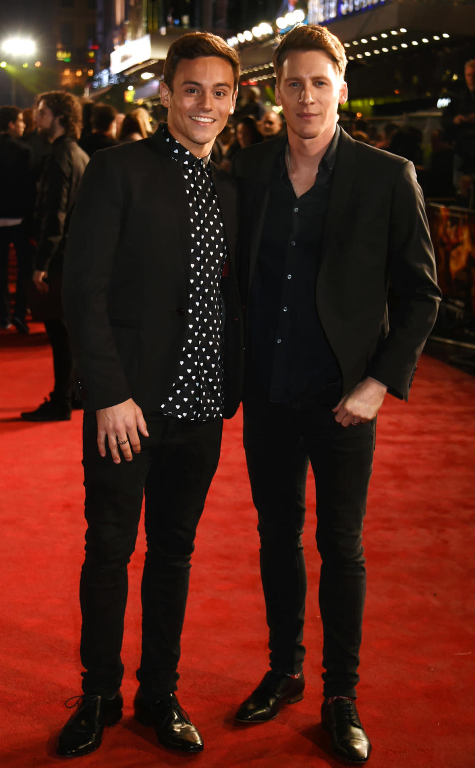 Tom Daley and Dustin Lance Black at “The Hunger Games: Mockingjay - Part 2″ premiere in London.