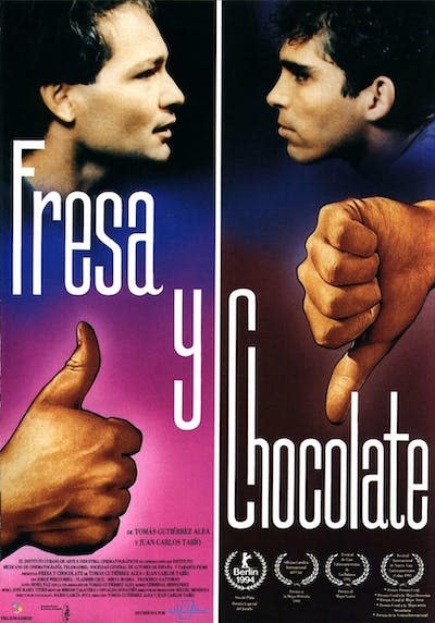 Cartel de la película <em>Fresa y chocolate</em> (Tomás Gutiérrez Alea y Juan Carlos Tabío, 1993). <a href="https://www.filmaffinity.com/es/film289912.html" rel="nofollow noopener" target="_blank" data-ylk="slk:Filmaffinity;elm:context_link;itc:0;sec:content-canvas" class="link ">Filmaffinity</a>