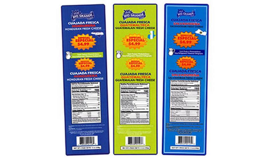 The labels of recalled Rio Grande Honduran, Salvadoran, and Guatemalan Cuajada Frescas