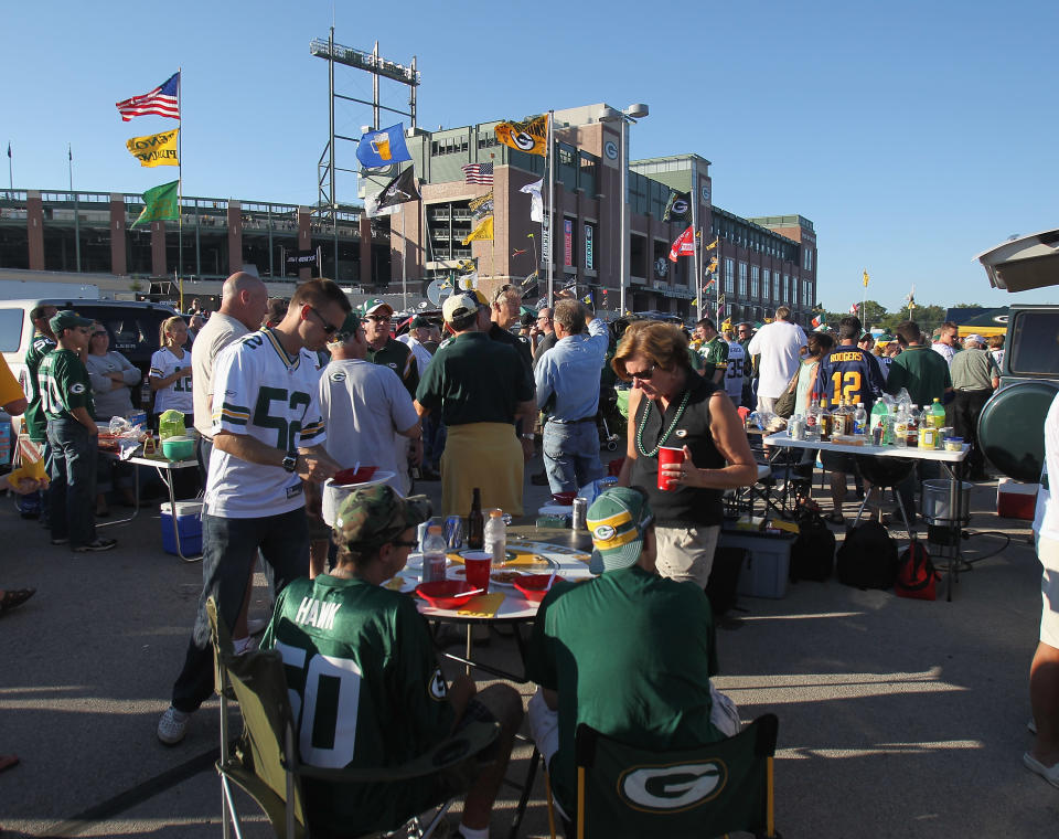 GREEN BAY, WI - SEPTEMBER 08: Fans tailgate before the Green Bay Packers take on the New Orleans Saints during the NFL opening season game at Lambeau Field on September 8, 2011 in Green Bay, Wisconsin. (Photo by Jonathan Daniel/Getty Images)