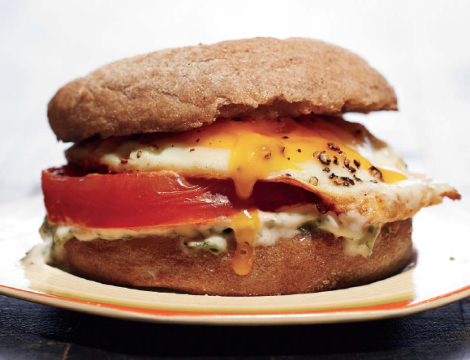 Egg, Tomato, and Herbed Mayo Breakfast Sandwich