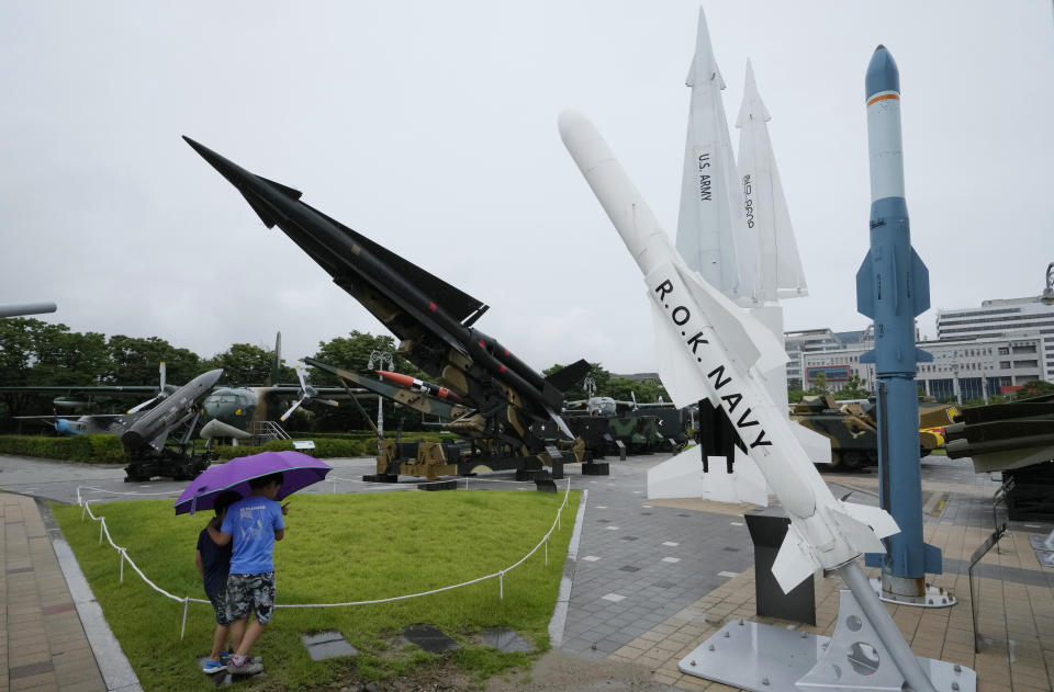 South Korean and U.S. missiles are displayed at Korea War Memorial Museum in Seoul, South Korea, Tuesday, July 18, 2023. A bilateral consulting group of South Korean and U.S. officials met Tuesday in Seoul to discuss strengthening their nations' deterrence capabilities against North Korea's evolving nuclear threats. (AP Photo/Ahn Young-joon)