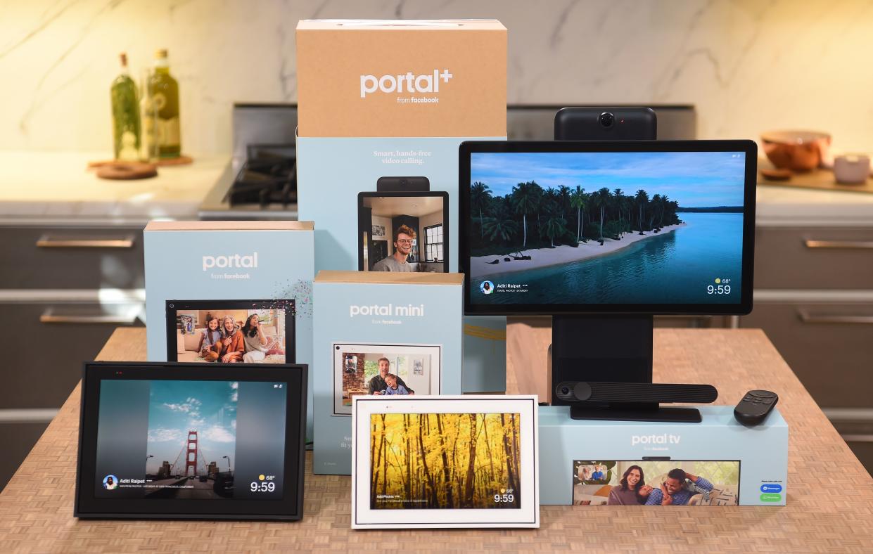 A suite of Facebook Portal products is seen on display during a media event held in San Francisco, California on September 17, 2019. - Facebook on September 18, 2019 unveiled second-generation Portal smart screens, touting them as a way to stay connected to loved ones at the leading social network. Facebook also pushed down costs to make new Portal, Portal Mini, and Portal TV devices more enticing to consumers at a starting price of $129. Portal and Portal Mini will begin shipping on October 15,2019 while a notepad-sized  Portal TV device that turns a television into a smart screen for video calls and more will begin shipping on November 5, 2019 at a price of $149. (Photo by Josh Edelson / AFP)        (Photo credit should read JOSH EDELSON/AFP via Getty Images)