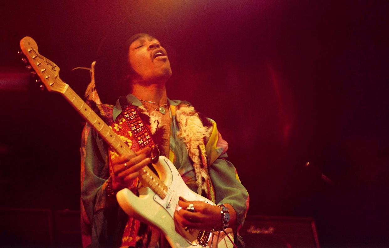 <span>Jimi Hendrix with his Strat … ‘His guitars were extensions of him, part of his persona.’</span><span>Photograph: David Redfern/Redferns</span>