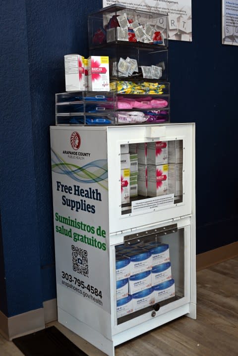 The Health Supply Kiosks are operated in partnership between Arapahoe County Public Health and community partners to help ensure people who need items like overdose prevention medication, COVID-19 tests and sexual health supplies can access them at no cost.
