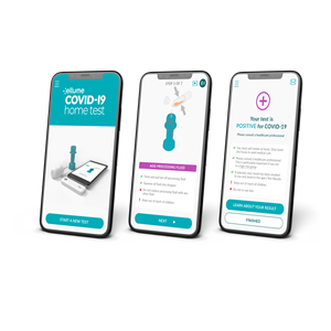 The Ellume COVID-19 Home Test connects directly to consumers’ smartphone, allowing for step-by-step instruction and display of test results.