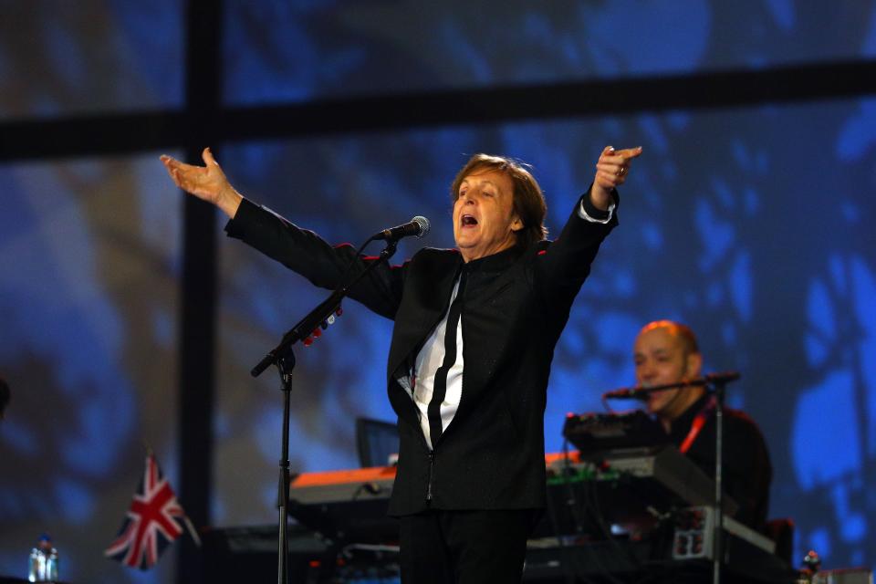 Ex-Beatle Sir Paul McCartney performs during the opening ceremony of the London 2012 Olympic Games. (Getty)