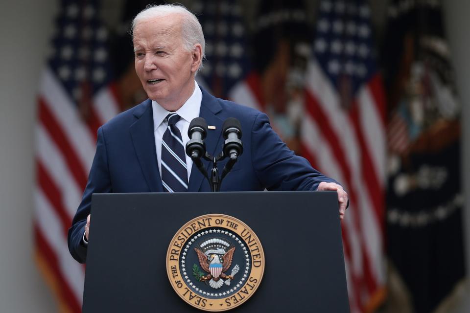 President Joe Biden announces increased tariffs on Chinese products to promote American investment and jobs in the White House Rose Garden on May 14, 2024 in Washington, DC.
