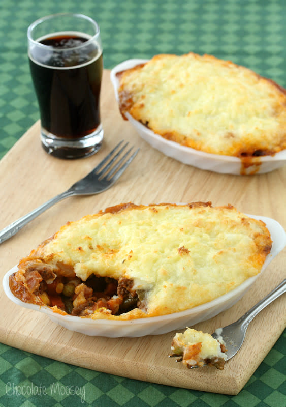 <p>Chocolate Moosey</p><p>Everyone's favorite Irish stout flavors this classic dish which can be made for two or doubled to feed the family. <a href="http://www.chocolatemoosey.com/2014/03/12/guinness-shepherds-pie-for-two/" rel="nofollow noopener" target="_blank" data-ylk="slk:Get the recipe HERE;elm:context_link;itc:0;sec:content-canvas" class="link ">Get the recipe HERE</a></p>