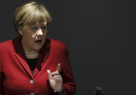 German Chancellor Angela Merkel gives a speech in Berlin March 19, 2015. REUTERS/Fabrizio Bensch