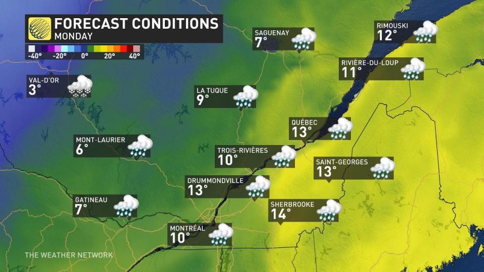 Quebec temps Monday