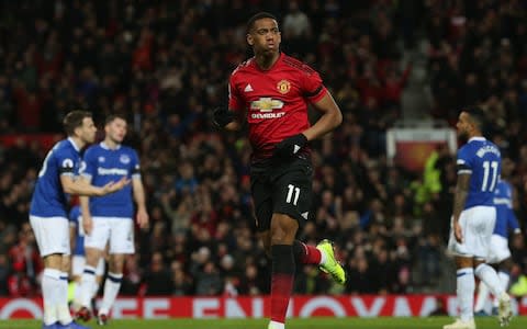 Anthony Martial of Manchester United celebrates scoring their second goal during the Premier League match between Manchester United and Everton - Credit: MANCHESTER UNITED