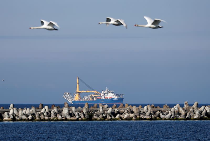 FILE PHOTO: Pipe-laying vessel Akademik Cherskiy is seen in a bay near the Baltic Sea port of Baltiysk