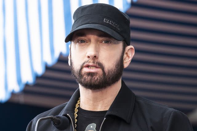 <p>ETIENNE LAURENT/EPA-EFE/Shutterstock </p> Eminem in Hollywood in January 2020