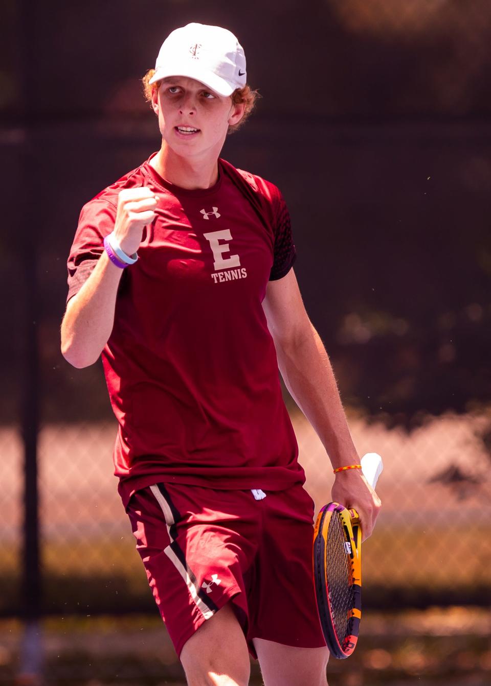 Episcopal’s Ford Rachels clutches his fist after scoring a point against P.K. Yonge’s Owen VanBoven in Thursday's regional finals.