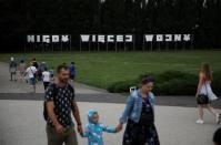 People visit the World War Two Westerplatte Memorial in Gdansk