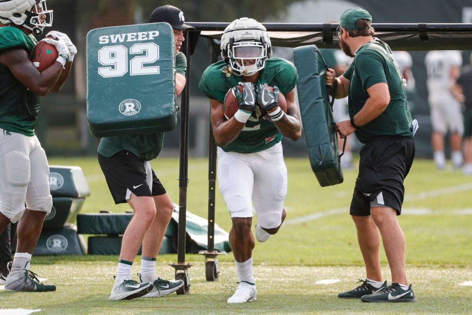 Michigan State running back Harold Joiner (2) practices Wednesday, Aug. 11, 2021 at the team's facility in East Lansing.