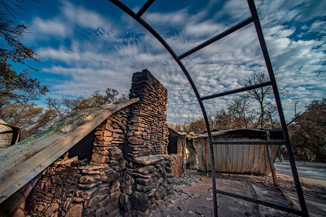 A home on County Road 1004 in Somervell County was burned to the ground late Monday. The Chalk Mountain fire ravaged ranches and scrubland near Glen Rose, damaging homes and vehicles left behind. The wildfire has consumed more than 6,000 acres and forced evacuations.