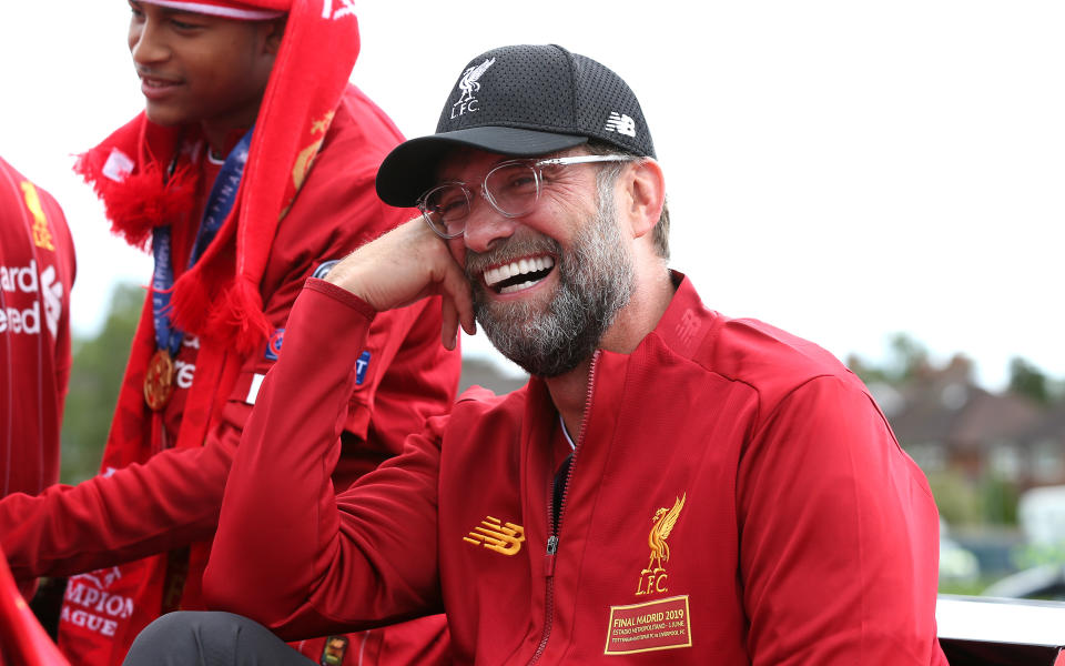 Liverpool manager Jurgen Klopp on an open top bus during the Champions League Winners Parade in Liverpool.