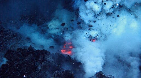 <span class="caption">An area on the summit of the West Mata Volcano erupting in 2009.</span> <span class="attribution"><a class="link " href="https://oceanexplorer.noaa.gov/facts/volcanoes.html" rel="nofollow noopener" target="_blank" data-ylk="slk:NOAA / NSF / WHOI;elm:context_link;itc:0;sec:content-canvas">NOAA / NSF / WHOI</a></span>