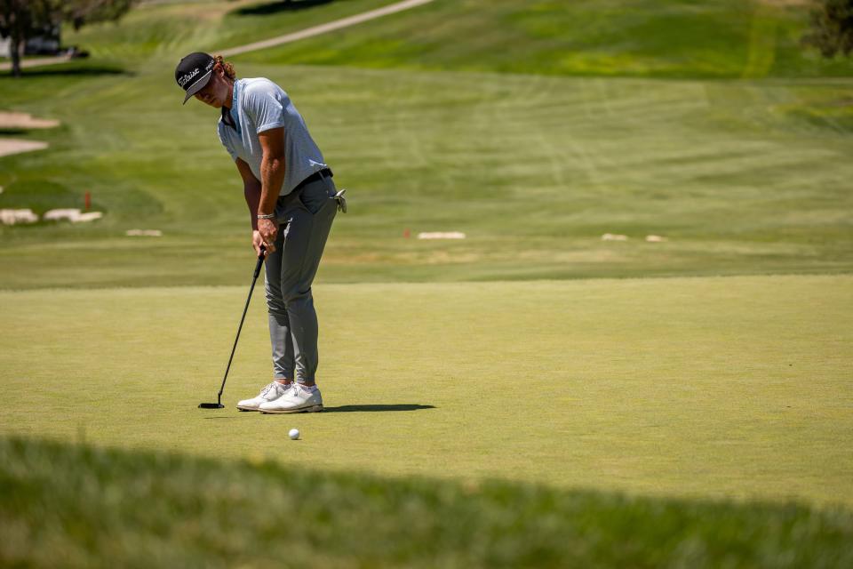 Carson Lundell putts during the Utah Championship, part of the PGA Korn Ferry Tour, at Oakridge Country Club in Farmington on Saturday, Aug. 5, 2023. | Spenser Heaps, Deseret News