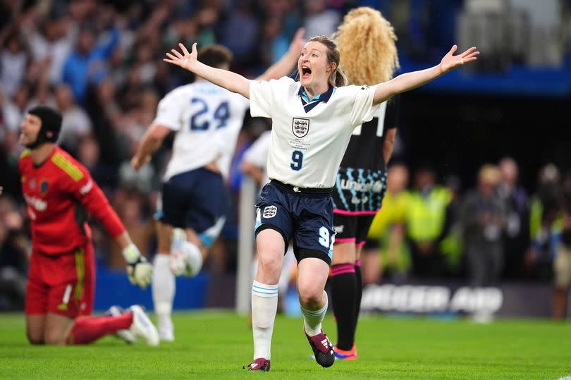 England's Ellen White celebrates at Soccer Aid