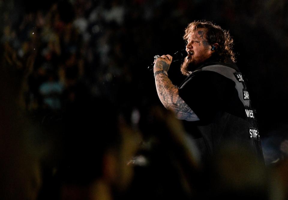 Jelly Roll performs during CMA Fest at Nissan Stadium on Friday, June 9, 2023, in Nashville, Tennessee.