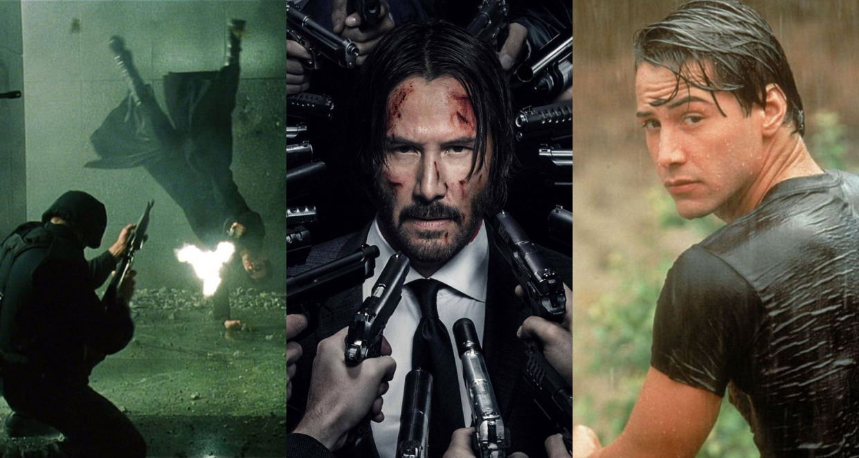 Keanu in 'The Matrix', 'John Wick: Chapter 2' and 'Point Break'. (Credits: Fox / Summit)