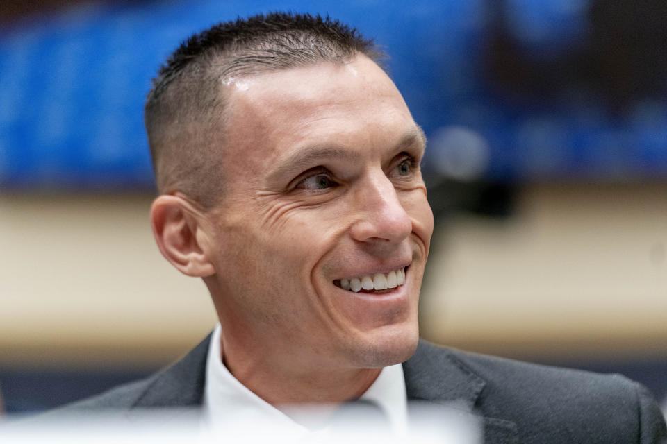 Former FBI agent Steve Friend smiles during a House Judiciary subcommittee hearing on what Republicans say is the politicization of the FBI and Justice Department and attacks on American civil liberties, on Capitol Hill in Washington, Thursday, May 18, 2023. (AP Photo/Andrew Harnik)