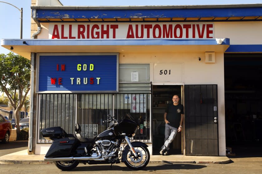 Inglewood, Los Angeles, California-Nov. 29, 2021. Hagop Berberian, the owner of AllRight Automotive in Inglewood, California, says his business is doing okay despite the recession. He hesitates to increase prices on his clients. Photographed on Nov. 29, 2021. (Carolyn Cole / Los Angeles Times)