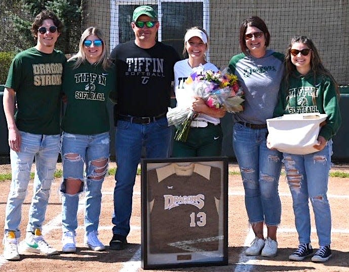 The Woods family is supportive of each other through all of their sporting events, as seen here at Tiffin University, honoring senior Maddie upon her four-year college softball career. The family is Cael (from left), Kenzi, Greg, Maddie, Vanessa and Kali Woods.