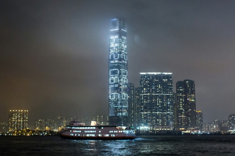 A light show on the facade of the International Commerce Center, Hong Kong's tallest building, features a countdown of seconds remaining until July 1, 2047, when the "one country, two systems" framework is due to expire