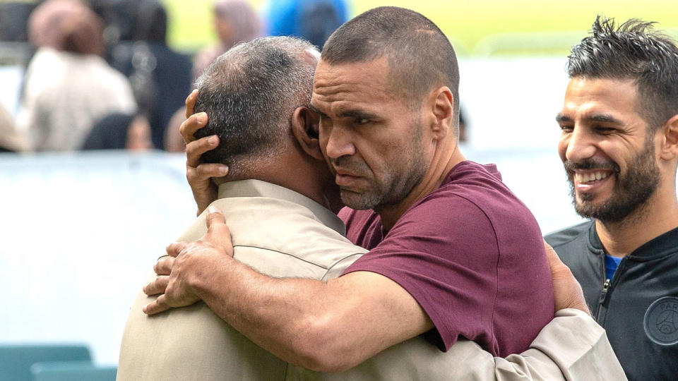 Anthony Mundine met with members of the community at Hagley Park and outside the Al Noor mosque. Pic: AAP