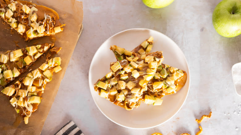 apple chocolate bark on plate