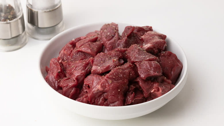 diced venison with seasoning